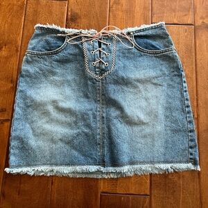 Bubblegum Denim Mini Skirt with Lace-Up Detail